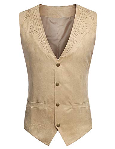 JINIDU Men's Casual Suede Leather Vest Jacket Slim Fit Dress Vest Waistcoat (Light Brown-4, X-Large)
