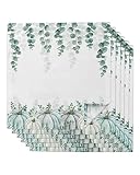 Dadabutydecor Dinner Napkins, Thanksgiving Pumpkin Eucalyptus Leaves Fall Autumn Watercolor Blue Clo