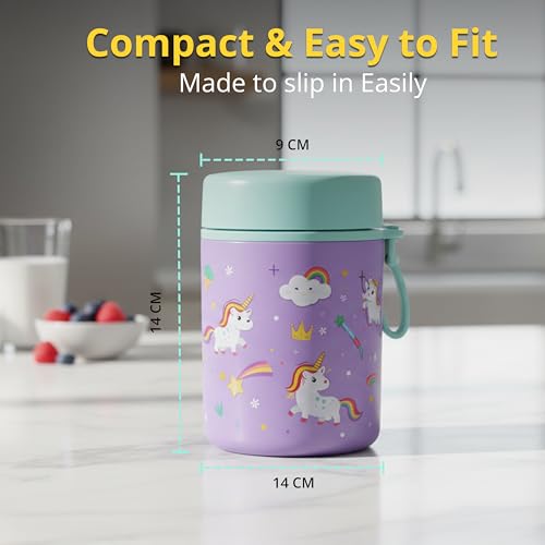 Image of ONE AND ONLY Stainless Steel Food Jar for Kids 480ml | Airtight Baby Food Container | Multipurpose Snack Jar | Travel Friendly Food Storage Box | BPA Free Kids Food Container (Purple)