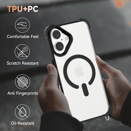Coque iPhone 16 Plus transparente MagSafe avec cordon tour de cou réglable noir - 7