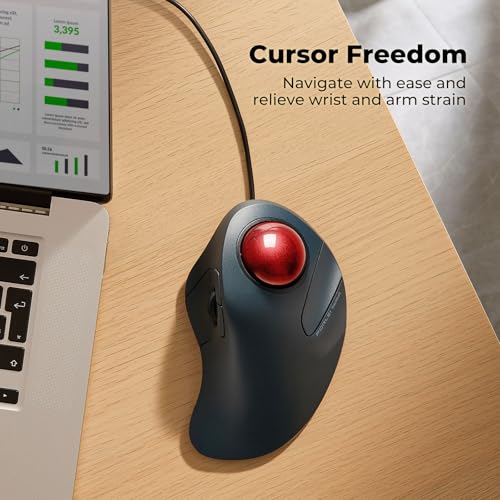 Ratón trackball con cable compatible con Windows y Mac de diseño ergonómico cómodo 4