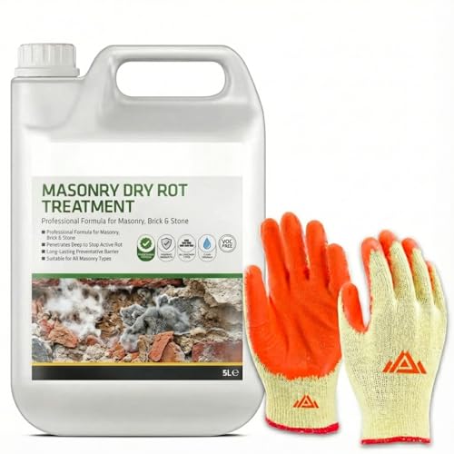 Dry Rot Fungicide Solution for Masonry, Brickwork & Wood 5L Anti-Fungal Treatment Woodworm Treatment With Perfectonish Gloves