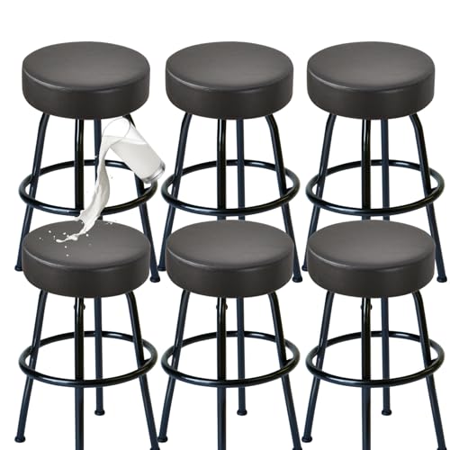 FUANGUI Bar Stool Covers Round Set of 6, Waterproof PU Slipcover