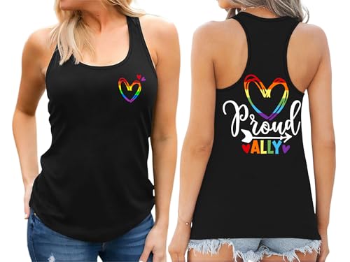 Image of Ithalt Pride Tank Top for Women LGBT Rainbow Flag Shirt Love Heart Graphic Tee Lesbian Gay Pride Sleeveless Vest