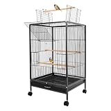 Cage à oiseaux, avec roulettes, 46 x 46 x 94 cm, pour perroquets, perruches, moineaux et inséparables, avec toit d'ouverture et bol de nettoyage, moderne