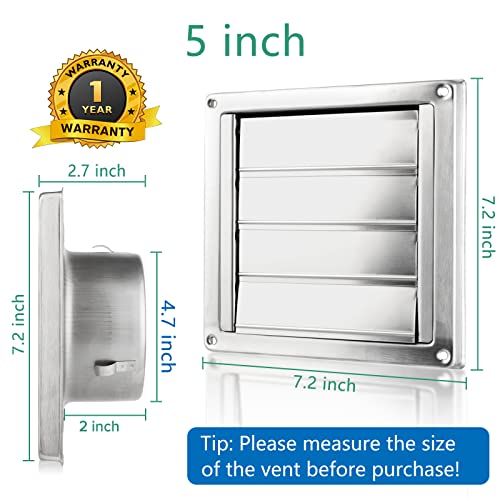 Couvercle d'aération pour sèche-linge inox 304 de 12,7 cm