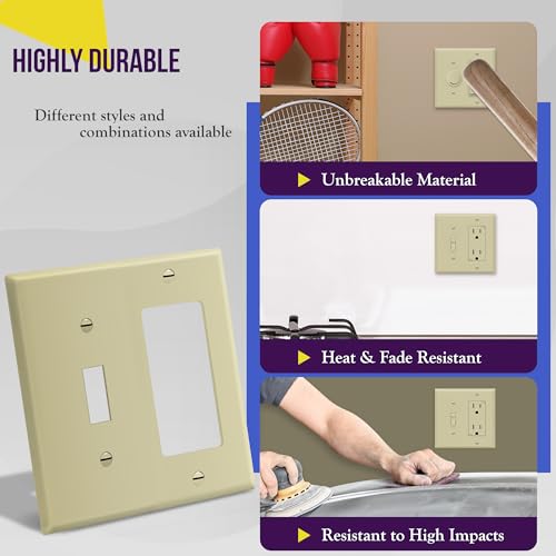 Image of ENERLITES Combination Toggle Switch /Decorator Switch Wall Plate, Size 2-Gang 4.50 inch x 4.57 inch, Polycarbonate Thermoplastic, 881131-I, Ivory