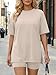 LILLUSORY Womens Lounge Sets Shorts 2 Piece Matching Beach Summer Vacation Travel Cruise Outfits 2026 Pajamas Casual Sweatsuits Gym Workout Spring Clothes Beige M