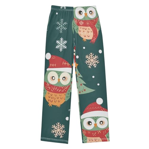 Xmas Owl Snowflake Boys Long Pants Soft Trousers Elastic Waist Kids Lounge Bottoms with Pockets S-XL