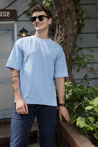 Image of Zilcon Mens Solid Unique Design Tshirt for Men - Round Neck Loose Fit Drop Shoulder Polo Mens T-Shirt