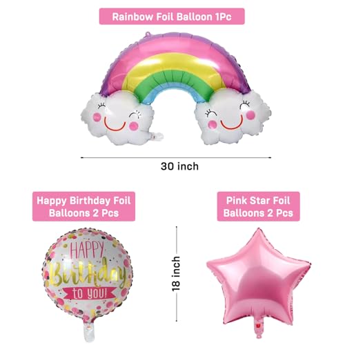 Image of Party Propz Rainbow Theme Decoration For Birthday - Set of 5 Pcs Rainbow Balloon For Decoration Combo | Happy Birthday Foil Balloon | Star Foil Balloons For Decorations | Pink (Foil)