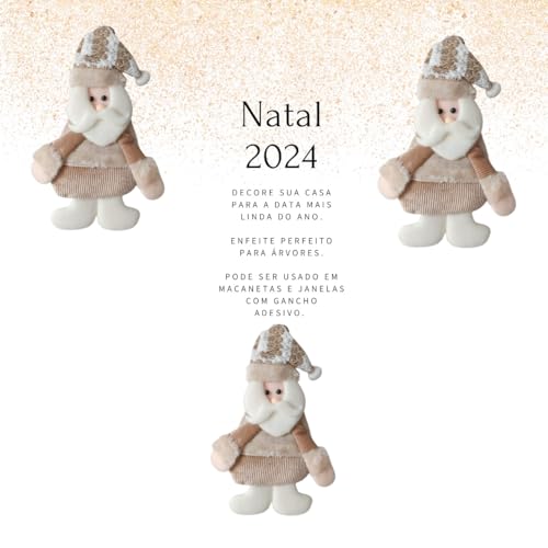 Kit 3 Enfeites de Natal de Pendurar Papai Noel 13 x 23cm | Decoração Natalina para Porta, Arvore, Ja
