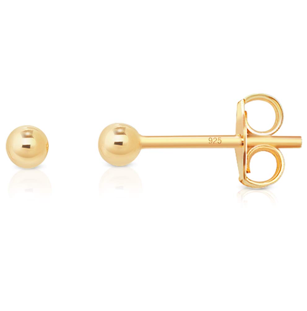 DTPsilver Pendientes Mujer Bolitas Oro - Pendientes Bolitas Pequeñas - Pendientes Pequeños Plata de Ley 925 Plateada en Oro Amarillo - Diámetro Bolas 2, 3, 4, 5, 6, 8, 10, 12 mm