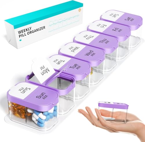Image of Odaro Extra Large Weekly Pill Organizer, XL Pill Box 7 Day Am Pm, Jumbo Medicine Organizer 2 Times A Day to Hold Daily Medicine Vitamin and Supplements - Purple