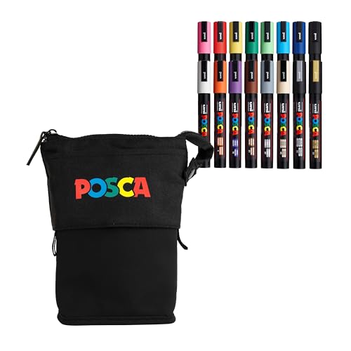 Image of Posca Exclusive 5M Paint Markers Gift Set of 16 with Carrying Case, Great for Kids and Adults, Acrylic Art Markers for Coloring Decorations, Canvas, Wood, Glass and Metal
