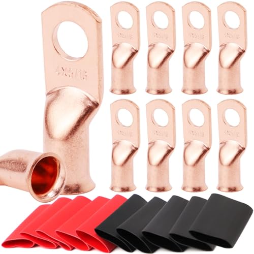 Image of 10pcs 4 AWG-5 /16 inch Battery Lugs,Copper Wire Lugs,UL Listed Heavy Duty Battery Cable Ends,Tubular Ring Terminals,AWG Crimp Wire Ring Lugs,Battery Terminal Connectors with 3:1 Heat Shrink Tubing | UL,4:1 Heat Shrink Cable Ends,Wiring Connector Terminal End,Electrical Crimp Connectors
