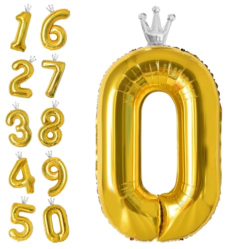 DELUXEFOX 誕生日 バルーン 数字 大きい 40インチ 誕生日 飾り付け バルーン 誕生日 数字 風船 女の子 男の子 大人 王冠付き 飾り付け 結婚式 パーティー 記念日 ウェディング (金)