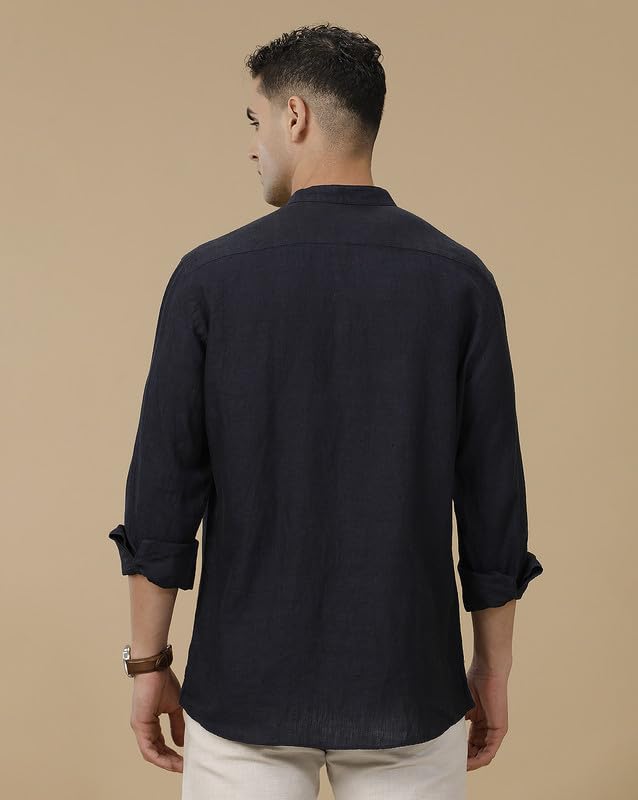 Image of Linen Club Men's Pure Linen Chambray Contemporary Fit Full Sleeve Casual Shirt