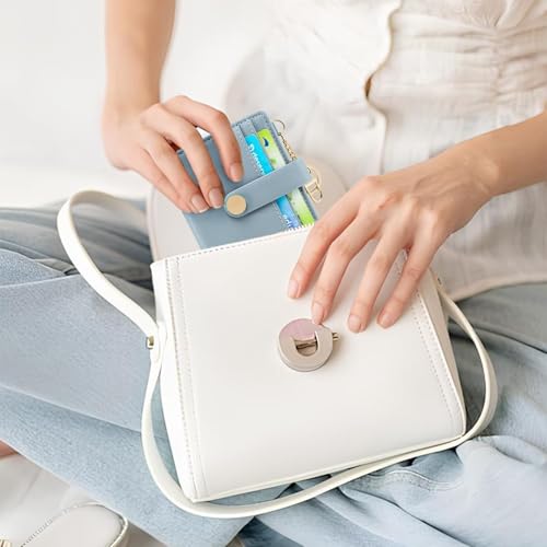 Image of VOGARD Slim Wallet for Women,RFID Blocking Bifold Credit Card Holder with Zipper Coin Pocket,ID Window & Keychain (Blue)