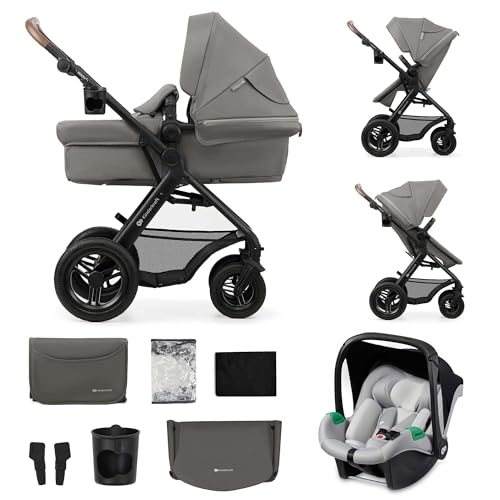 Kinderkraft MOOV2 Carrito bebé 3 en 1, Con Silla de Auto MINK PRO I-Size, Trio, Cochecito de Bebé, Cochecito de Bebé, Accesorios, Adaptadores Universales, Ruedas Inflables, 25kg, Gris Claro