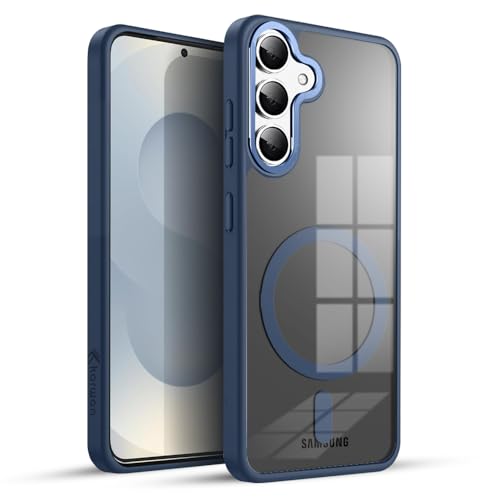 Image of KARWAN Translucent Hybrid Back Case Cover Compatible with Samsung A35 Shockproof Case with Camera Protection, N52 Magnet Cover Case with Magnetic MagEaze Wireless Charging Cover (Blue)