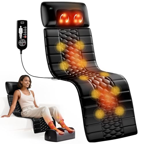 Himouta Shiatsu Full Body Massage Mat with Heat, Detachable Massager Pad, 10 Vibrating Motors, 9 Intensity Levels, Deep Tissue Pain Relief for Back, Neck & Legs – Relaxation at Home or Office