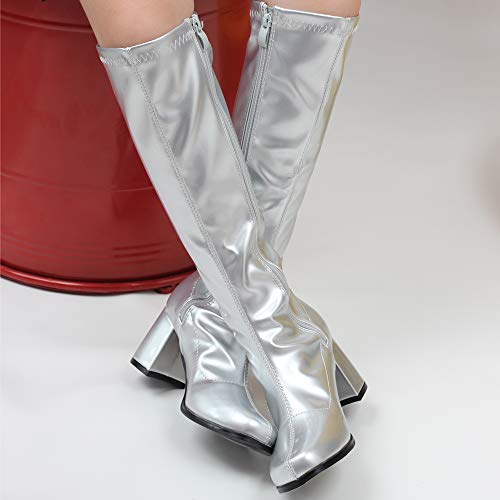 Image of JiaLuoWei GOGO Boots for Women, Knee High Boots, PU Leather Zip Ladies Party Dance Shoes
