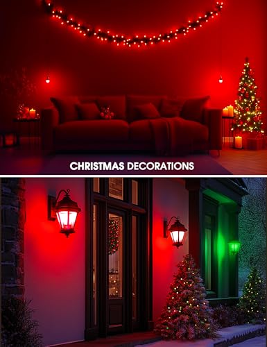 Image of L LOHAS LED Red and Green Light Bulbs Outdoor for Christmas Decoration | A19 9W, 720LM, E26 Base, Non-Dim, 4 Pack