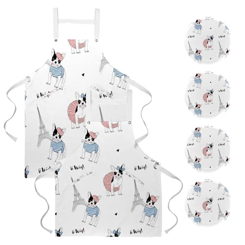 Tablier de serveuse Paris pour restaurant et bistrot avec motif Bouledogue