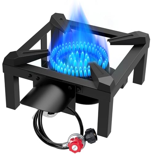BESTFIRE Propane Burner,100,000 BTUs High Pressure Single Propane Stove with 4.1ft Adjustable Hose with Regulator,Gas Stove for Outdoor Cooking, Turkey Fry, Seafood Boil