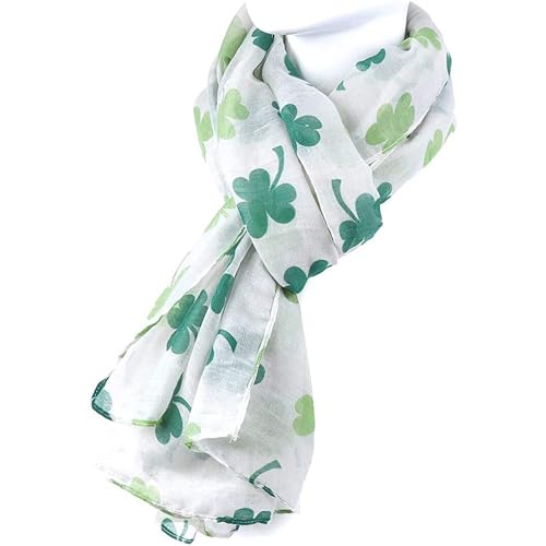 St. Patrick's Day Shamrock Scarf Irish Clover White Green Scarves Shamrock Patterns Satin Scarf3