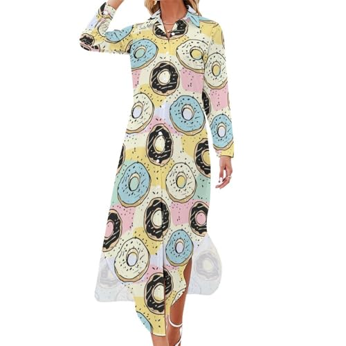 PIVUWXOB Donuts Pattern Womens Long Sleeved Shirt Dress 2025 Party Dresses 4XL
