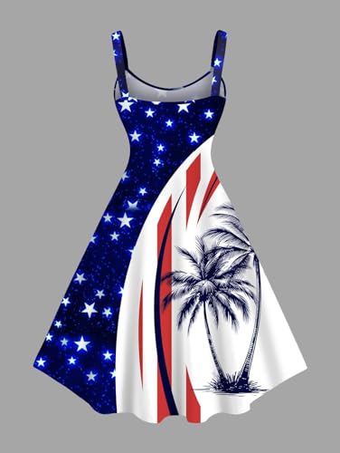 Image of ROSE GAL Matchable Couple Hawaiian Coconut Tree Print Shirt or Plus Size Knee Length Fit and Flare Tank Dress