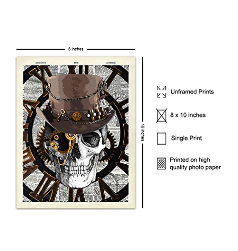 Steampunk Skull Dictionary Art - Cool 8X10 Goth Wall Decor Poster - Victorian Gothic Home Decoration - Cool Unique Gift For Punk Fans - Unframed Picture Photo Print #TOP1
