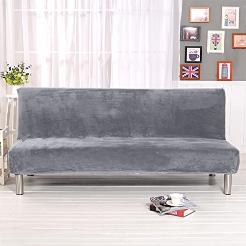 Thick Plush Futon Cover Stretch Armless Sofa Bed Slipcover Soft Couch Sofa Cover Futon Slipcover (Silver Gray) #TOP1