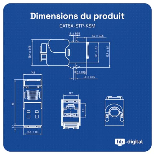 hb-digital 12x Module Keystone RJ45 CAT 6a Prise Réseau 10 Gbit/s STP Blindé AWG 22-24 Connexion LSA Sans Outil pour Câble Ethernet LAN, Panneau de Brassage et Prise Murale – vue 6
