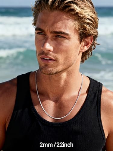 Image of PROSTEEL Stainless Steel Flat Box Link Chain Necklace for Men | Silver /Black /18K Gold Plated,2 /3 /4 /5 /6 /7 /8mm Width Chain with Strong Lobster Clasp /Waterproof Men Women Jewelry with Gift Box