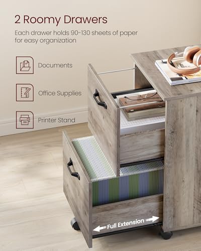 Image of VASAGLE 2-Drawer File Cabinet, Small Rolling Filing Cabinet for Home Office, Printer Stand, for A4, Letter-Size Documents, 15.7 x 16.5 x 27.6 Inches, Heather Greige UOFC040LK02S
