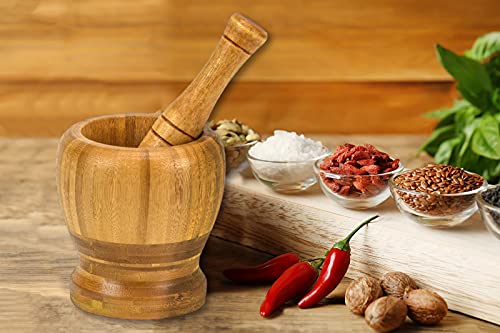 Decorrack Mortar And Pestle, 100% Natural Bamboo Spice Grinder, Decorative 4 Inch Wooden Mortar And Pestle Set For Kitchen #TOP3