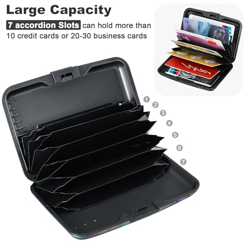 Image of ELFISH Mini RFID Aluminum Wallet Credit Cards Holder Business Card Case Metal ID Case for Men Women, Colorful Leaves, small, Compact