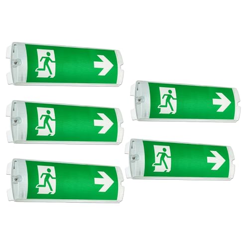 Brightex Pack of 5 LED Emergency Exit Light Bulkhead IP65 5W Maintained or Non-Maintained Fire Exit Sign Waterproof Safety Emergency Wall Ceiling Light UK Standard