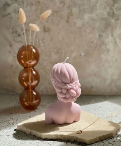 Image of Lady Sculpture Scented Candle | Premium Soy Wax Decorative Bust Candle for Home Decor | Long Burning, Aromatherapy Fragrance | Aesthetic Room Decoration Gift for Women (Baby Pink, Floral)