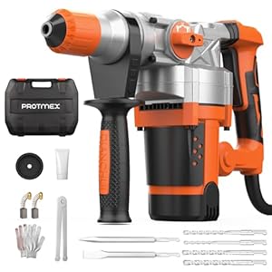 1-1/4 Inch SDS-Plus 13 Amp Heavy Duty Rotary Hammer Drill with Safety Clutch 2 Functions, Vibration Control, for Floor Tile Removal, Concrete Breaker, Including Grease, Chisels & Drill Bits