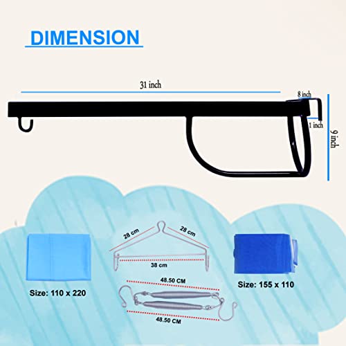 Image of New Born Baby Cradle Cot Metal Hanger with Spring Set,Cotton Cradle Cloth and Mosquito Net -Blue