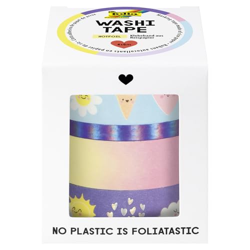 folia 26453 - Washi Tape SUNNYSIDE, plakband van rijstpapier, hotfoil in kleurrijke weermotieven, set van 4 - ideaal voor versieren en decoreren