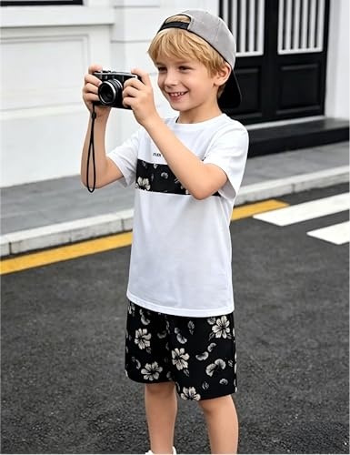 Image of Boys' 2 Piece Summer Outfit Cool Dinosaur & Camouflage Graphic Short Sleeve Tee & Shorts Set Size 4-12