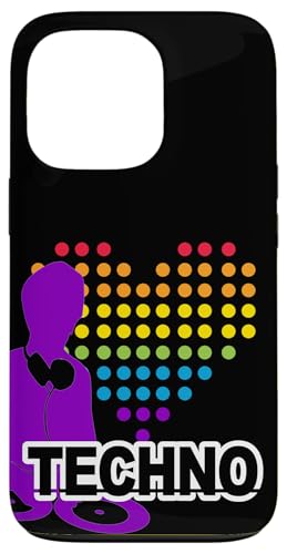 DJ con tocadiscos y corazón, tambor y bajo, tecno Carcasa para iPhone 13 Pro