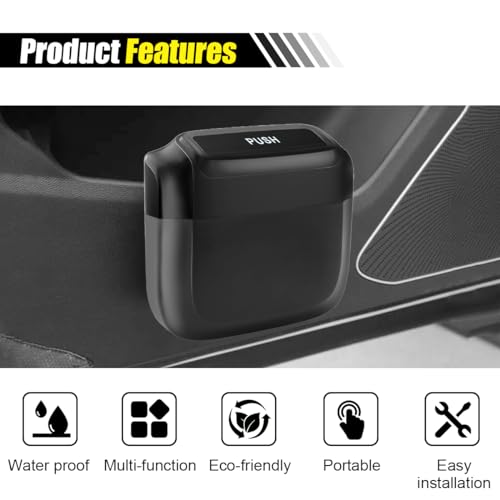 Image of smilfuy Mini Car Trash Can with Lid, Leakproof & Waterproof Auto Dustbin Garbage Can with 30 Trash Bags, Car Organizer and Storage for Automotive Home Office Kitchen Bedroom (Black, 1PCS)