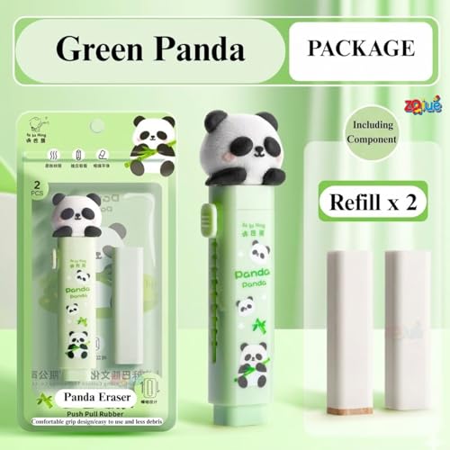 Image of Panda Pencil Pouch Set with Eraser, Large Capacity Case | Cute panda pencil pouch with push-pull eraser and spacious storage for school stationery essentials.