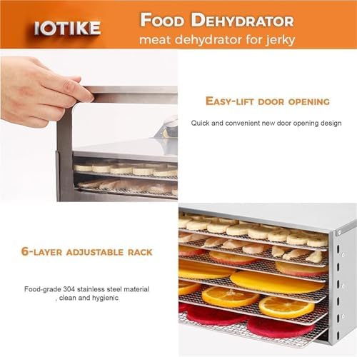 Premium Food Dehydrator for Jerky & Fruit - 12-Hour Timer, Temperature Control, 6 Layers, Perfect for Meat, Commercial Use & Healthy Snacks